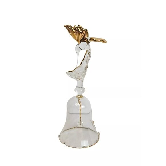 Crystal Hummingbird Tropical Flower Bell‎ Figurine 22KT Gold Trim Vintage New - Picture 1 of 6